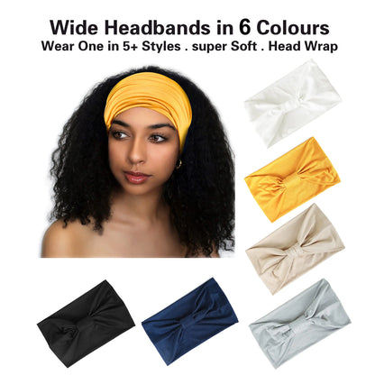 6-Pack Wide Non-Slip Headbands with Hair Ties