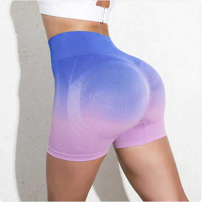 PeachGlow Gradient High-Waist Yoga Shorts