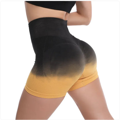 PeachGlow Gradient High-Waist Yoga Shorts