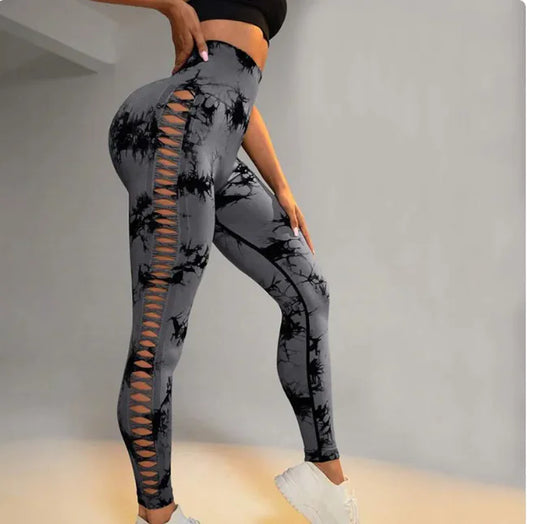 SkyFlow Tie-Dye High-Waist Mesh Yoga Leggings