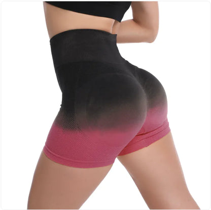 PeachGlow Gradient High-Waist Yoga Shorts