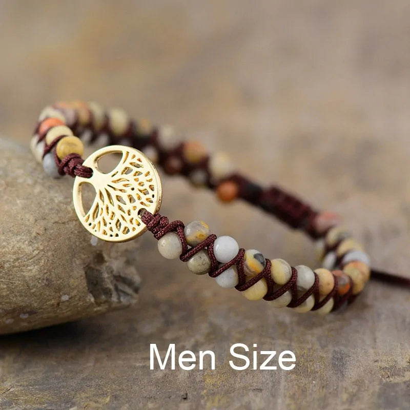 Tree Charm African Jasper Braided Bracelet