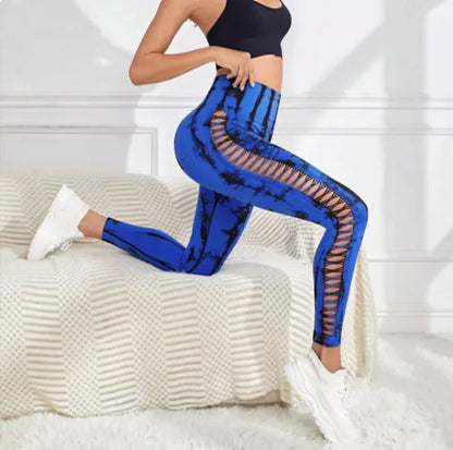 SkyFlow Tie-Dye High-Waist Mesh Yoga Leggings