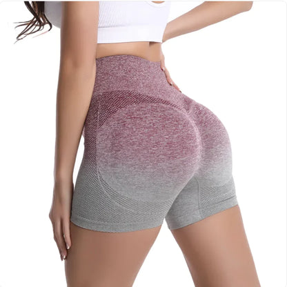 PeachGlow Gradient High-Waist Yoga Shorts