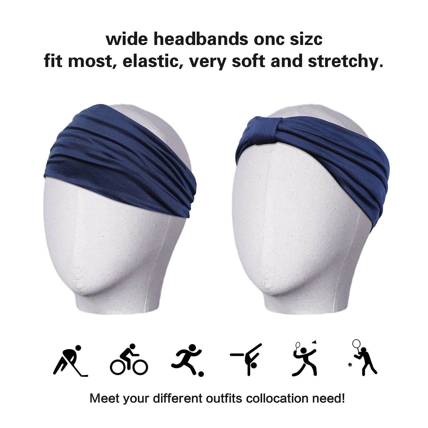 6-Pack Wide Non-Slip Headbands with Hair Ties