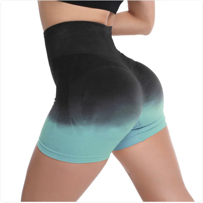 PeachGlow Gradient High-Waist Yoga Shorts