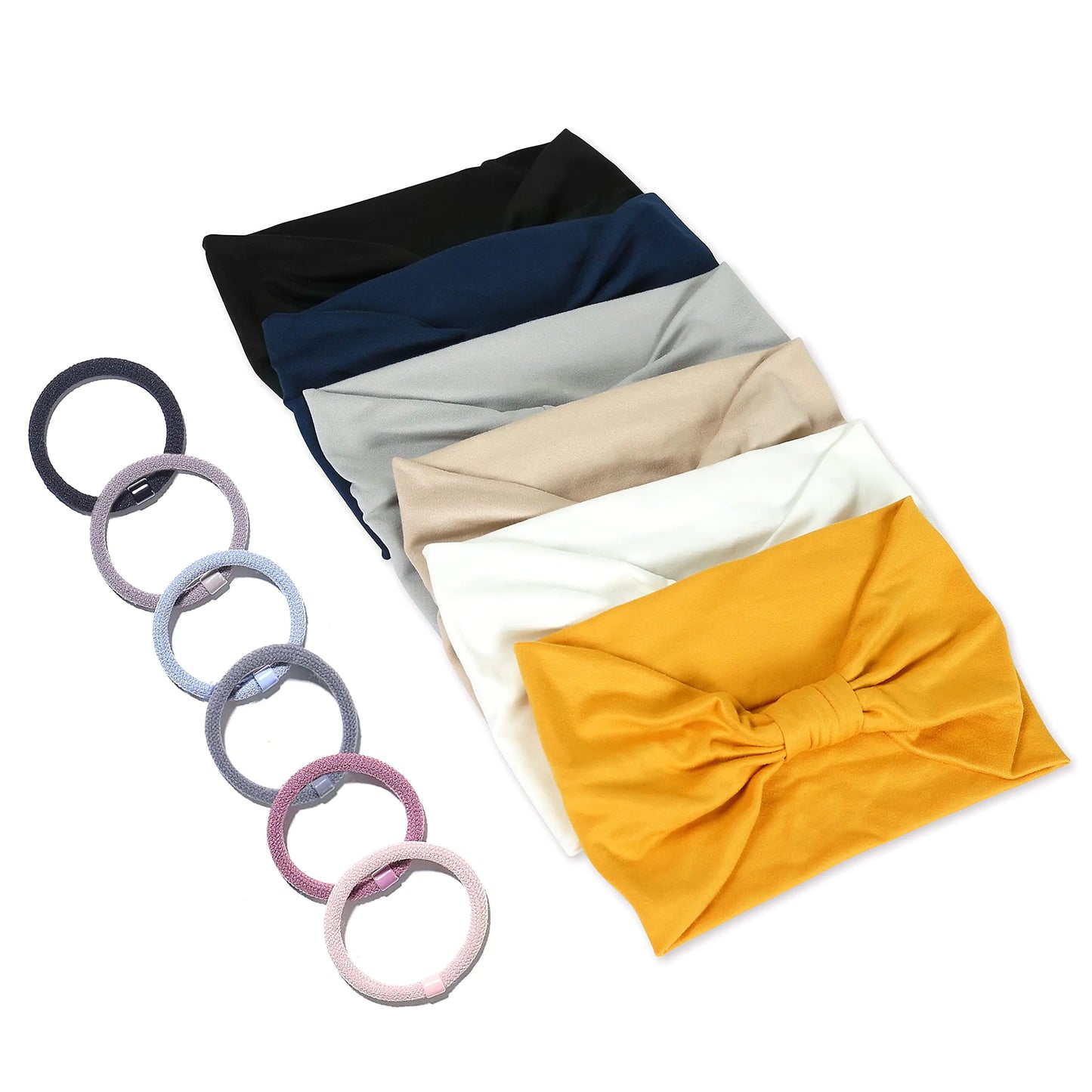 6-Pack Wide Non-Slip Headbands with Hair Ties