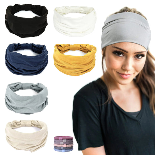 6-Pack Wide Non-Slip Headbands with Hair Ties