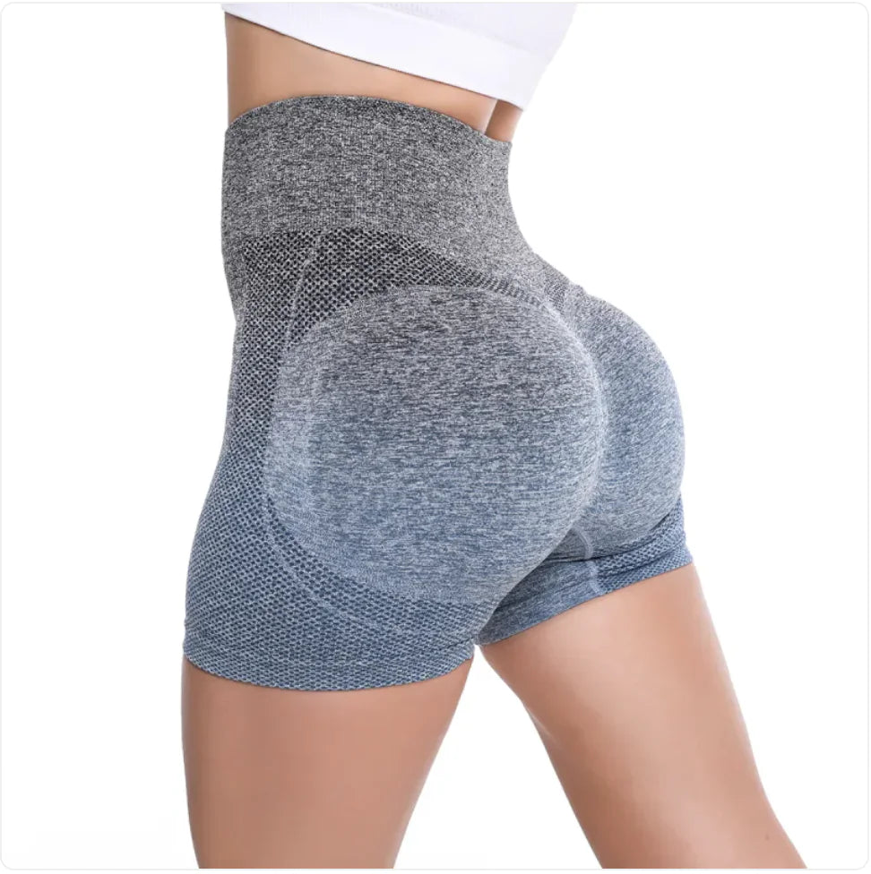 PeachGlow Gradient High-Waist Yoga Shorts