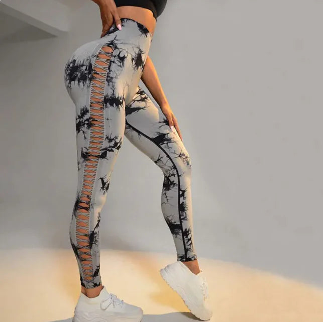 SkyFlow Tie-Dye High-Waist Mesh Yoga Leggings