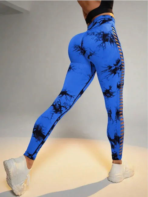 SkyFlow Tie-Dye High-Waist Mesh Yoga Leggings