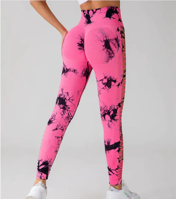 SkyFlow Tie-Dye High-Waist Mesh Yoga Leggings